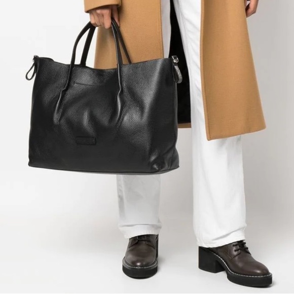 Fabiana Fillipi Black Leather Shopper with Shoulder Strap Metallic Detail Used - Picture 9 of 10